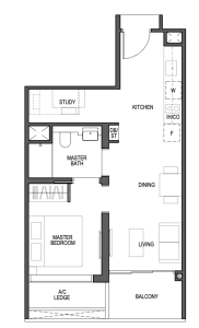 blossoms-by-the-park-floor-plan-1-bedroom-study-a1-singapore